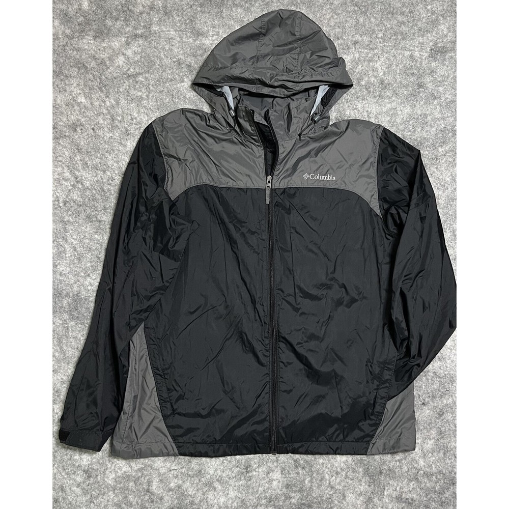 Columbia Jacket Men's L Full Zip Up Hooded Packable Black 100% Nylon RN 69724